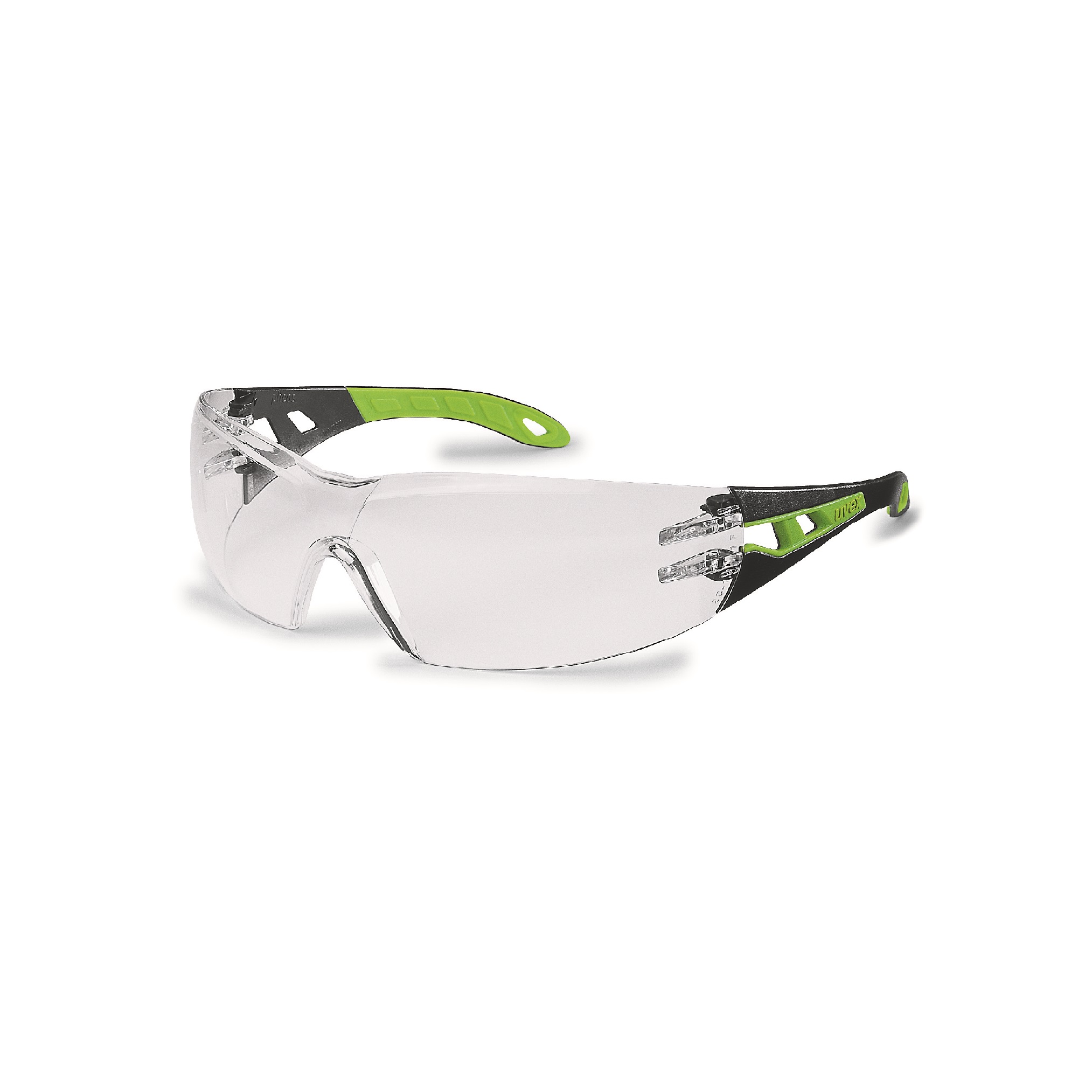 UVEX Pheos Safety Spectacles, clear lens, black/lime green small frame