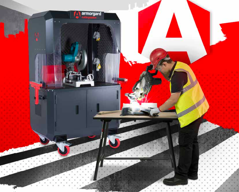 Construction worker cutting material on a table using Armorgard solutions