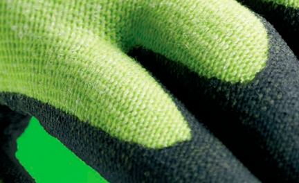 Green and black protective safety gloves