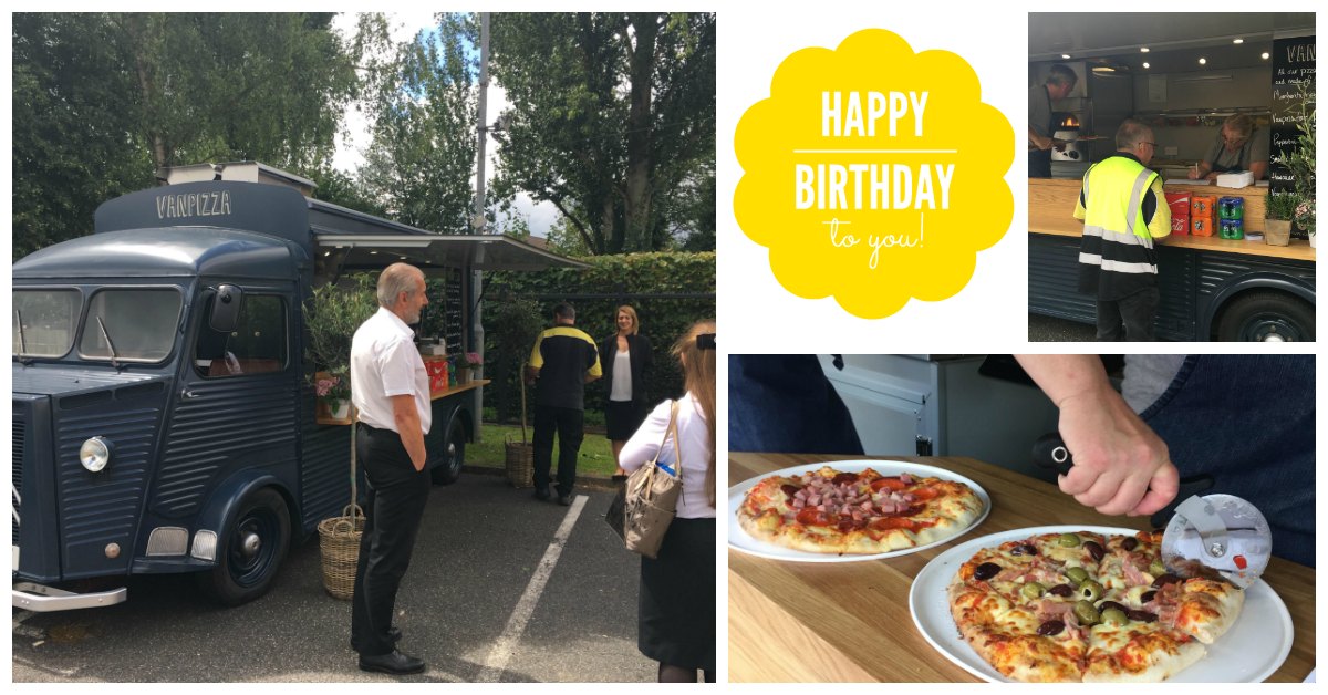 Pizza food van with Enfield Safety employees standing near by