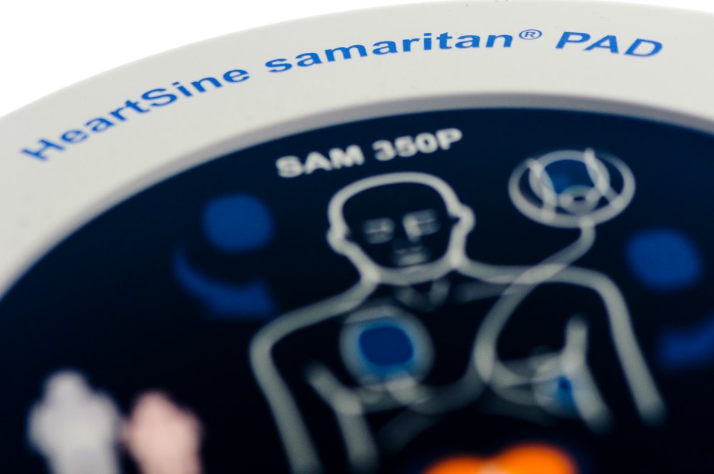 Close up of a workplace defibrillator